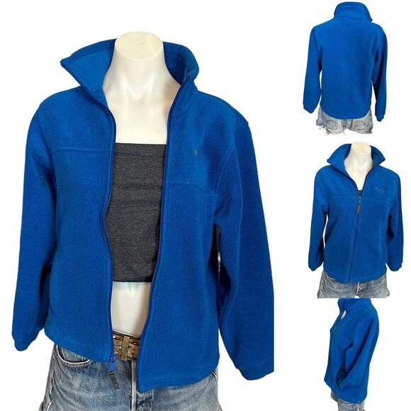 Columbia Fleece Jacket Electric Blue Small Kids 14-16 Full Zip Plush Pockets NEW - Picture 1 of 8